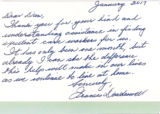 Handwritten note from Frances