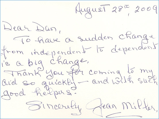 Handwritten note from Jean