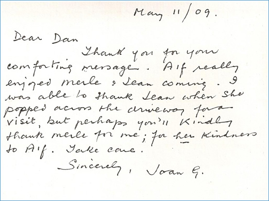 Handwritten note from Joan