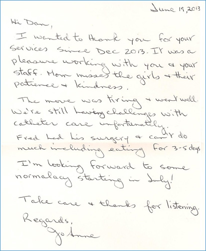 Handwritten note from Margaret