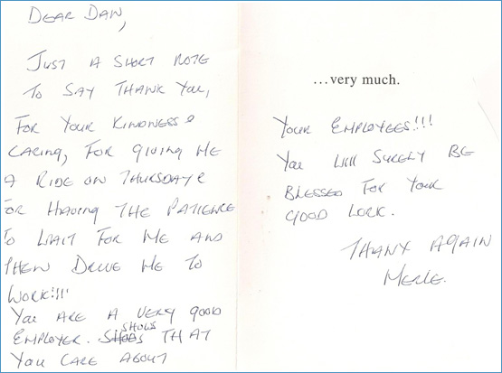 Handwritten note from Marie