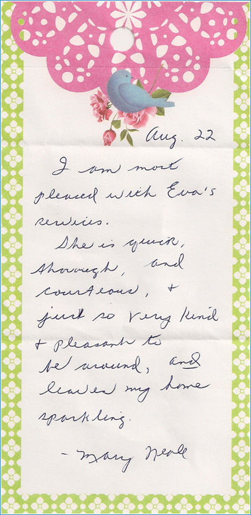 Handwritten note from Mary