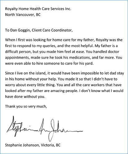 Handwritten note from Stephanie