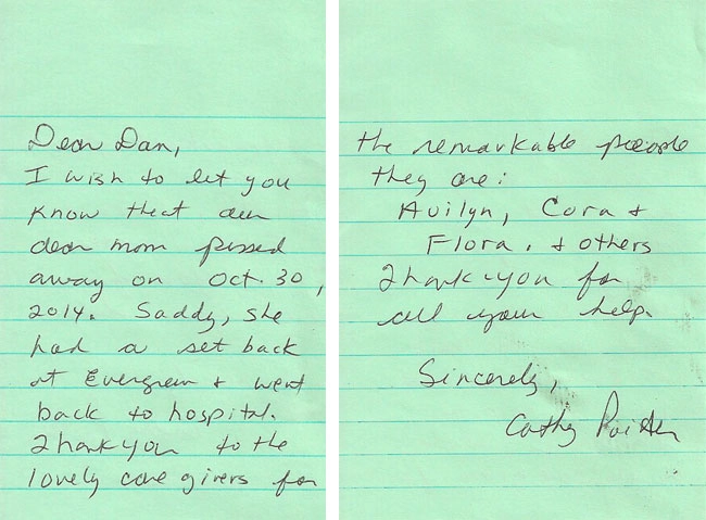 Handwritten note from Cathy