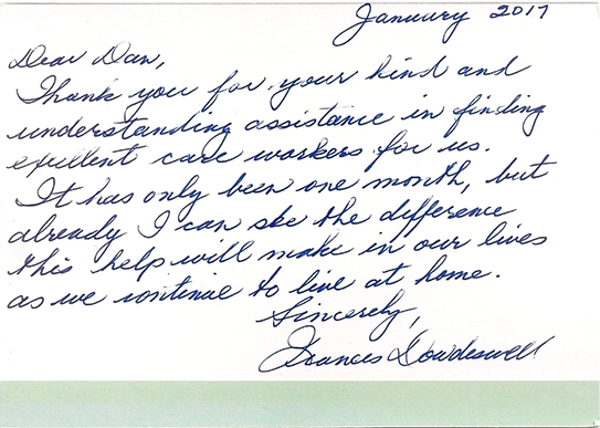 Handwritten note from Frances