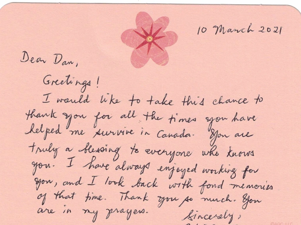 Handwritten note from Gloria