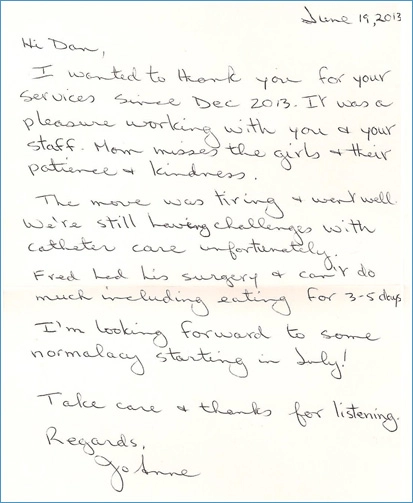 Handwritten note from Margaret