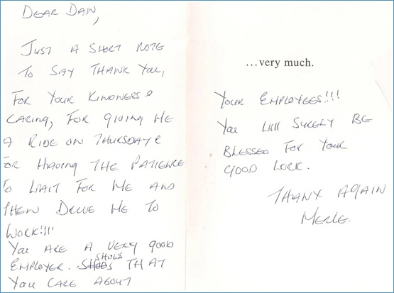 Handwritten note from Marie