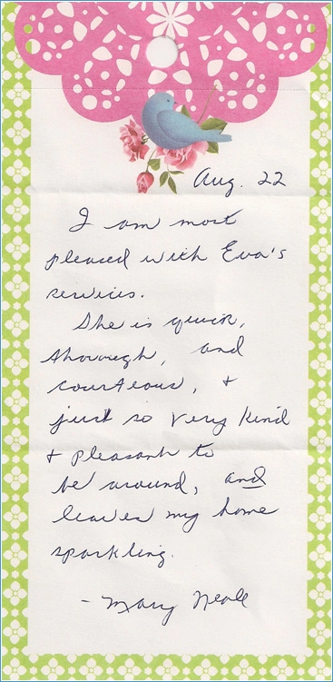 Handwritten note from Mary