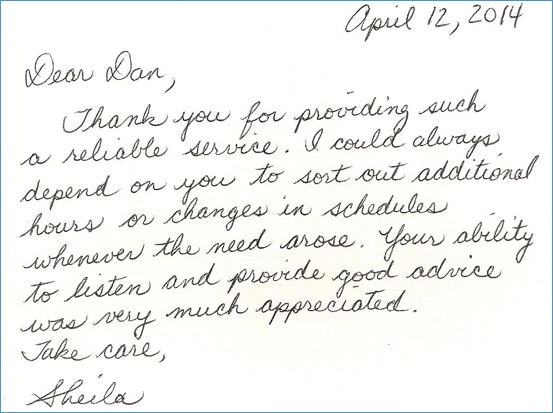 Handwritten note from Sheila