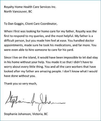 Handwritten note from Stephanie