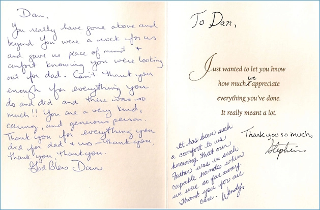 Handwritten note from Stephen