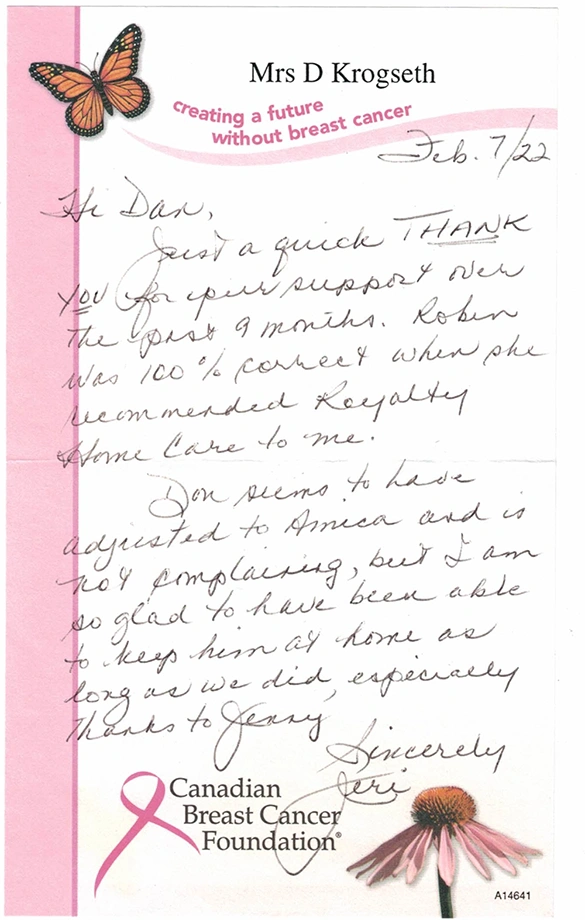 Handwritten note from Teri